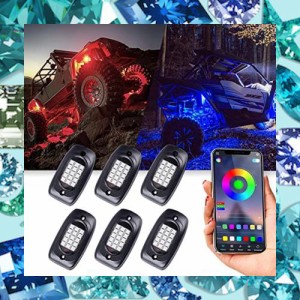 MOREFULLS LED アンダーライト 車 RGB ロックライト ライトキット 6個セット 車用 音楽同期 ブレーキライト 多色 アプリ Bluetoothコント