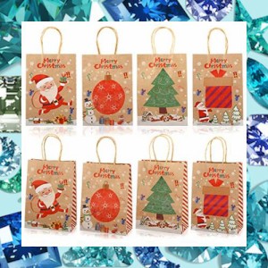 LEMESO クリスマス ラッピング 袋 紙袋 12枚セット マチあり 角底袋 小 手提げ袋 ギフトラッピング プレセント袋 ギフトバッグ ギフト袋 