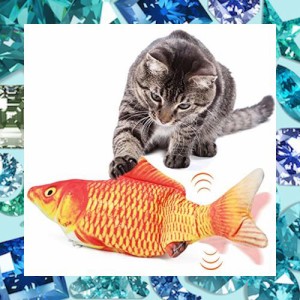 Aurako 猫 おもちゃ 電動 ペットおもちゃ魚 猫用 ぬいぐるみ シミュレー魚 電動魚USB充電式 噛む動ける魚 取り外して洗えるおもちゃの魚 