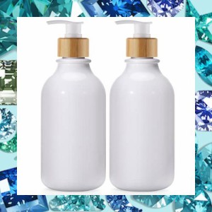 【詰め替えボトル 木製ポンプ】segbeauty シャンプーボトル ディスペンサー 2本セット 500ML 洗剤用 お風呂 温泉 台所 6枚シール付き （