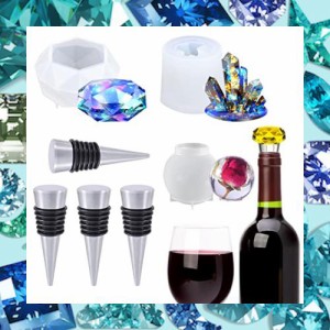 Voyyphixa 結晶 宝石 ダイヤモンド シリコンモールド ワイン栓作りセット コルク栓 瓶の栓 ガラス瓶用 ワインストッパー 飲料ボトルスト