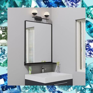 ANYHI 壁掛け鏡51x62 cm トレイ付き長方形ミラー 洗面所 ミラー 壁掛け 浴室 鏡 壁掛け おしゃれ
