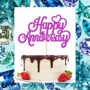 WishFirst ウェディング ケーキトッパー キラキラ Happy Anniversary ケーキトッパー 披露宴 結婚記念日 結婚式 飾り デコレーション 装