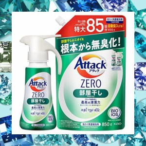 【まとめ買い】アタックZERO 洗濯洗剤 液体 部屋干しのニオイを根本から無臭化 ワンハンドプッシュ 本体380ｇ+詰替え850g