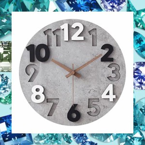 壁掛け時計 おしゃれ 人気 北欧 静音 掛け時計 枠なし 3D立体 凹凸 大数字 見やすい 石目パネル 12インチ(直径30cm) アナログ 時計 オフ