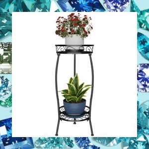 フラワースタンド 2段 花台 アイアン67.3cmの高さの植木鉢台さび止め植物棚 コーナーガーデンテラス芝生テラスオフィス植木鉢台