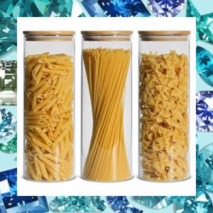 ComSaf ガラスキャニスター 密閉 2000ml パスタケース パスタ保存容器 パスタ入れ パスタ 瓶 密封瓶 保存瓶 食品貯蔵容器 竹蓋付き 穀物 