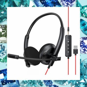 NUBWO ヘッドセット HW03 マイク付き有線ヘッドセット USB/3.5mm接続 軽量ヘッドセット 音量調節 ミュート機能 LINE Skype テレワーク 長