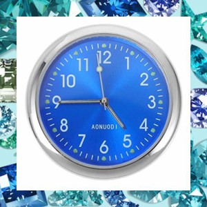 LIFKOME 車載用時計 車用クオーツ時計 アナログ時計 デジタル置き時計 小型 貼り付けで ４ｃｍ 青い