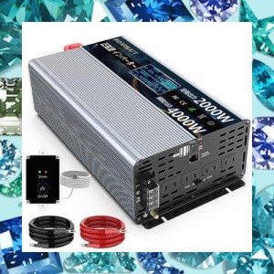 ROARBATT 12V 2000W インバーター 正弦波 瞬間最大4000W DC12VをAC100に変換 リモコン付き 50/60Hz切替可能 ACコンセント×4、USBソケッ