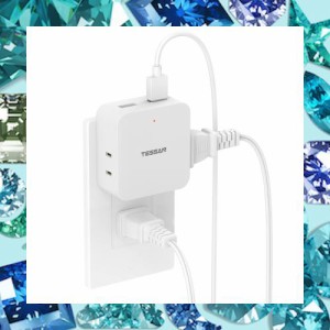 TESSAN USB 電源タップ 3個AC口 2個USBポート コンセント 分岐 コーナータップ 薄型 蛸足コンセント 雷ガード タコ足配線 小型