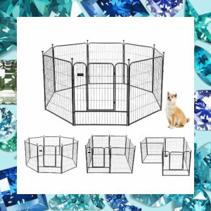 PETTOM 犬 サークル ペットフェンス 中大型犬用 スチール製 コンパクト 8枚組 高さ80cm 高さ100cm 室内外兼用 折り畳み式 組立簡単 軽量 