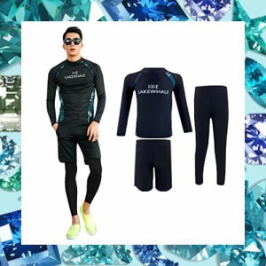 [YFMAYI] ラッシュガード メンズ 水着 長袖 前開き レギンス サーフパンツ フィットネス 男性 UVカット ３点セット