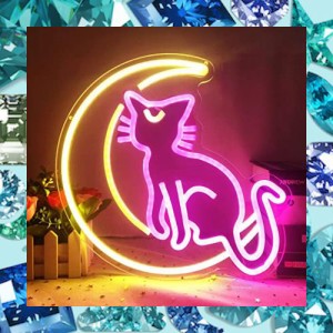 猫ネオンサイン アニメ月ネオンサイン 調光可能 ledネオンライト アートウォール装飾ライト 女の子の部屋 ゲームルーム 誕生日プレゼント