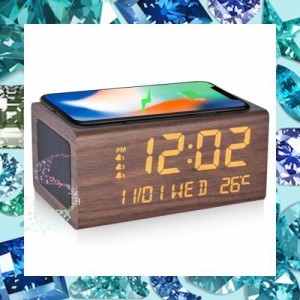 目覚まし時計 bluetooth スピーカー 置き時計 ワイヤレス充電機能 多機能時計 Qiワイヤレス充電器 温度計 めざまし時計 温度/カレンダー/