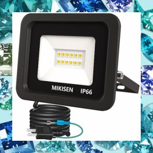 MIKISEN led 投光器 作業灯 看板灯 10w 電球色 1200LM 3000K 100w相当 1.8コード IP66防水 アース端子付2Pプラグ 120°広角 100V対応 ワ