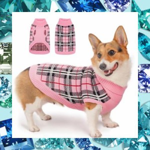 ThinkPet 中型犬用セーター - 中型犬用犬用クリスマスセーター 女の子 男の子 - 犬用服 寒い季節に暖かく柔らかいニット(千鳥格子-ピンク