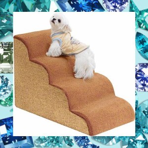 Uross犬用階段小型犬用-犬用ステップ階段スロープ高いベッドソファ、高密度発泡ペットステップ階段犬がベッドに乗るために、4段猫わんわ