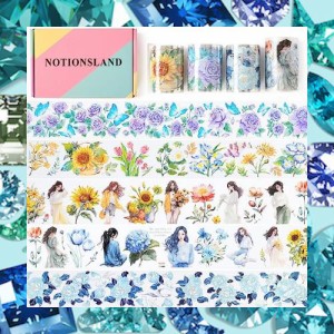 NOTIONSLAND マスキングテープ 可愛い 美し 花 女の子 手帳 DIY 和紙 透明PET テープ 広幅 (4巻ギフトボックス)