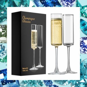 PARACITY シャンパングラス、クリスタルシャンパンフルート 2 個セット、エレガントな 180ML グラス ゴブレットゴブラーズ、誕生日、結婚