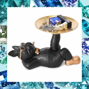 Famihot くつろいで横たわるブルドッグ 置物 足で皿を上げる犬さん 卓上 フレンチブルドック 玄関に飾る クリエイティブ犬置物 面白い 誕