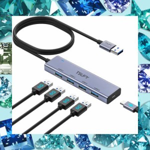 TSUPY USB3.0ハブ 5ポート ，USB ハブ3.0 120CM延長ケーブル usb hub アルミシェル セルフ/バス両対応 5Gbps高速転送 USB-A 4ポート USB-