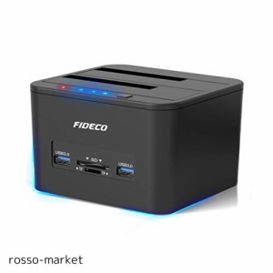 FIDECO HDDスタンド USB 3.0接続2.5/3.5”HDD SSDスタンド デュアルベイドック オフラインクローン機能付き SATAドライブ，TF＆SDポート