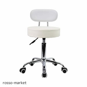 KKTONER 丸椅子 回転昇降スツール 低い背もたれ付き 高さ調節可能 PUレザー キャスター チェア 製図作業SPA仕事椅子 Mサイズ ホワイト （