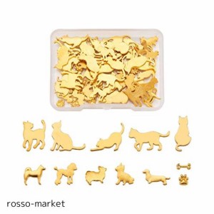 Beadthoven 約60個/箱 12種類 ゴールド メタルパーツ 猫 犬 合金カボション UVレジン 封入素材 ネイルパーツ デコパーツ アクセサリーパ