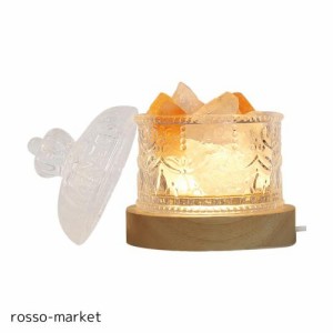 HIGHAWKアロマランプ ベッドサイド ライト クリスタル LED ガラス瓶 睡眠ライト 蓋付き 岩塩ランプ usb アロマ用 照明 空気浄化 ランプ台