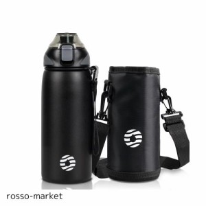 FJbottle 水筒 600ml 真空断熱 マグボトル(ストラップ付き) ワンタッチ 保温 保冷 洗いやすい 広口 ステンレスボトル 水筒カバー 洗浄用