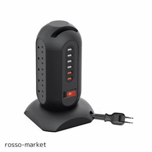 RAYSTIN 電源タップ タワー式 1500W 3層縦コンセント 15個AC口＋６USBポート 収納可能な電源コード（3M）スマホ固定用XXX 接地極付 一括