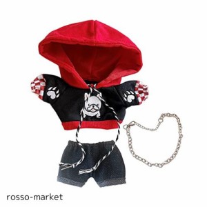 niannyyhouse　ゆるい　ぬいぐるみ 服 20cm　ブル犬　パーカー　ジーンズ　付属品　着せ替え　綿人形服 (red+black)