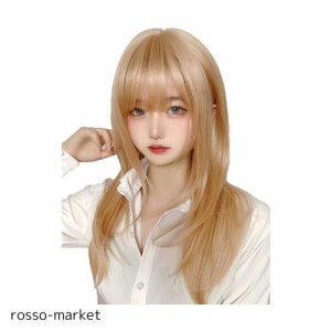 ウィッグ ロング ストレート ウイッグ セミロング 金髪 女装 フルウィッグ ロリータ コスプレ かつら wig 小顔 自然 耐熱 ネット (白金色