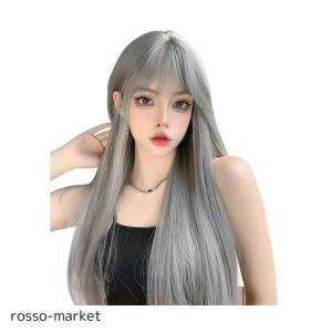 FESHFEN ウィッグ ロング ストレート かつら フルウィッグ 自然 女装 ウィッグ レディーズ wig 原宿系 カツラ ぱっつん ファッション 日