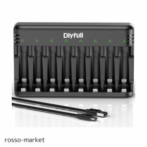 Dlyfull 電池充電器 単4 単3 充電池 充電器、USB Type-C入力 8スロット単三 単4 充電器/充電式ニッケル水素電池 充電器/ニカド充電池に対