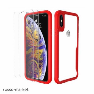 ORETech iPhone X/XS用デザインケース、iPhone X/XS用強化ガラススクリーンプロテクター2枚付き 透明ケース 高耐久 スリム 保護シリコン