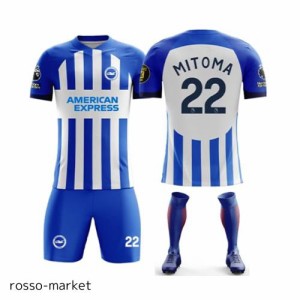 三笘薫 サッカー ユニフォーム 23-24 ブライトン ホーム Mitoma ユニフォーム 背番号22 子供 大人 Tシャツ 半ズボン 上下セット 靴下付き