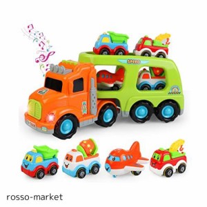 Popgaga 車 おもちゃ 建設車両セット トラック ミニカー 1 2 3 4 5 6 歳 男の子 女の子 キャリアカー トレーナー 光と音 室内遊び 誕生日