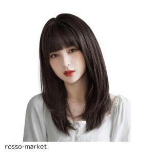 Vigorousウィッグ セミロング 黒髪 ミディアム ストレート カツラ wig 女装 ロリータ 簡単着用 レディース フルウィッグ