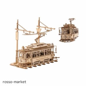 ROKR 立体パズル シティー トラム 路面電車 可動式モデル 大きめ 存在感ある メカニカル 木製 3D ウッドパズル 工作キット DIY クラフト 
