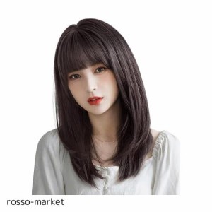 Vigorousウィッグ セミロング ミディアム ストレート ロング かつら ナチュラル— パッツン レディース ロリータ 簡単着用 自然 日常 フ