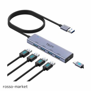 TSUPY USB3.0ハブ 5ポート ，USB ハブ3.0 120CM延長ケーブル usb hub アルミシェル セルフ/バス両対応 5Gbps高速転送 USB-A 4ポート USB-