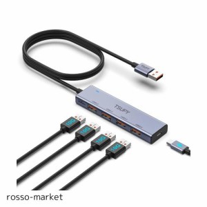 10Gbps USB3.2ハブ5ポート,TSUPY USB 3.2 Gen 2 ハブ 120cm延長ケーブル アルミ製 USB-A 3.2*4 ポート拡張 usb増設 セルフパワーとバスパ