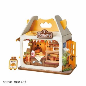 Rolife ミニチュアドールハウス クマのパン屋 初心者向け フードボックスシリーズ 人形ディスプレーハウス LED点灯 手作りキット ドール