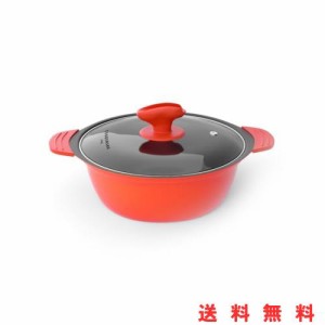 ＣＯＯＫＳＭＡＲＫ 卓上鍋 両手鍋 26cm IH対応オール熱源対応 ガラス鍋蓋付 フッ素樹脂コート 割れない土鍋 火傷防止シリコン取っ手付 