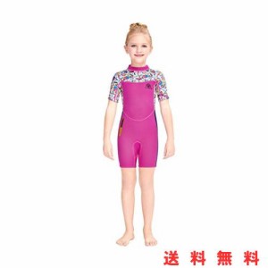 ウエットスーツ 子ども 2.5mm 半袖 ワンピース 女の子 フルスーツ スイムウェア キッズ用 日焼け防止 シュノーケリング サーフィンスーツ