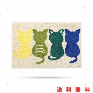 玄関マット かわいい バスマット おしゃれ 猫柄 足ふきマット 50x80cm お風呂マット 吸水速乾 グラデーション シャギー ふわふわ 丸洗い 