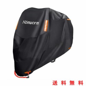 Homwarm バイクカバー 300D厚手 防水 紫外線防止 盗難防止 収納バッグ付き (4XL, ブラック)