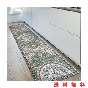 DECOMALL キッチンマット 240 洗える ペルシャ絨毯風 廊下マット カーペット 60x240CM 花柄 台所マット 滑り止め 防ダニ 防虫 防臭 グリ